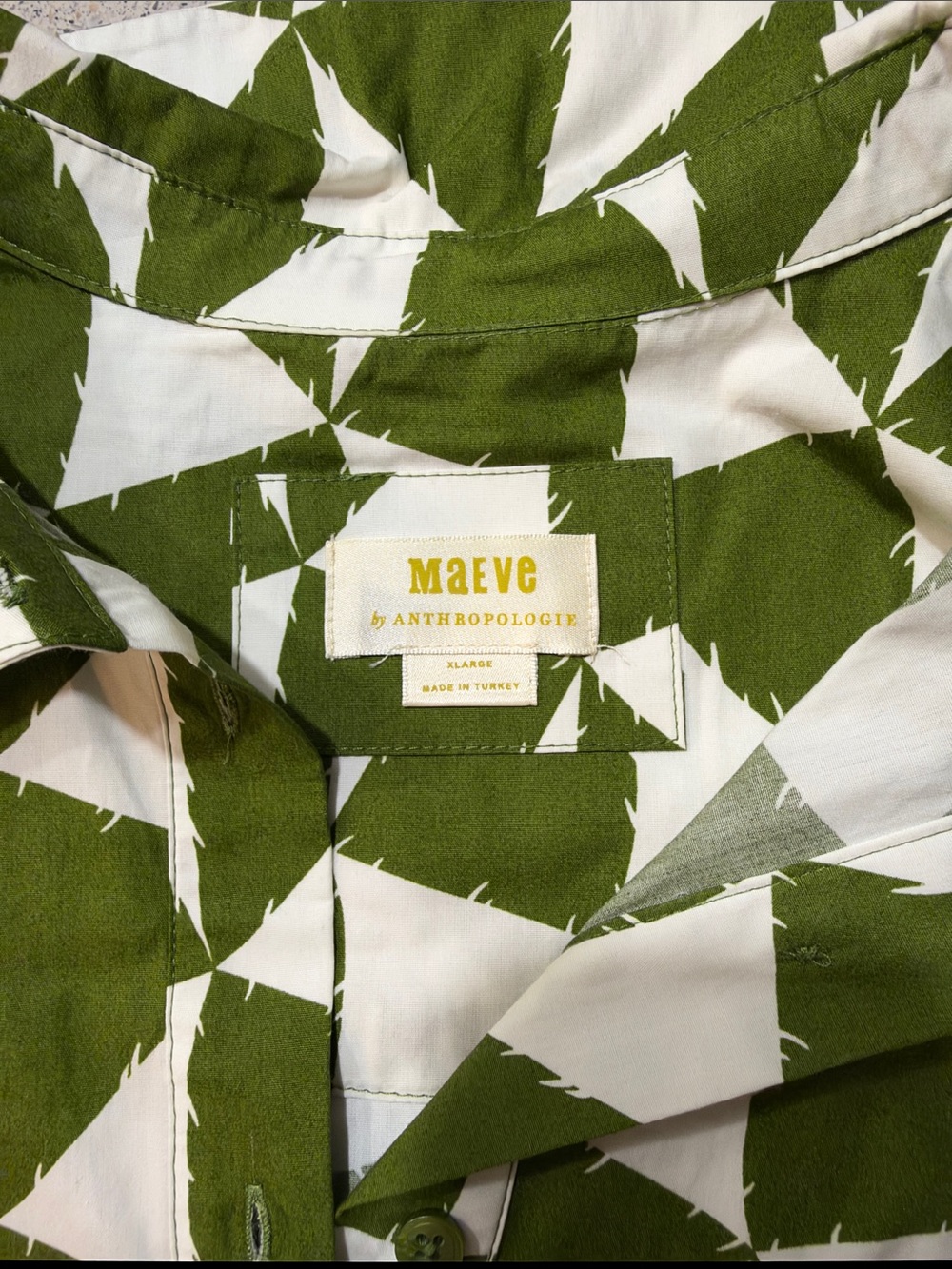 Anthropologie Maeve Green and White Patterned Maxi Dress